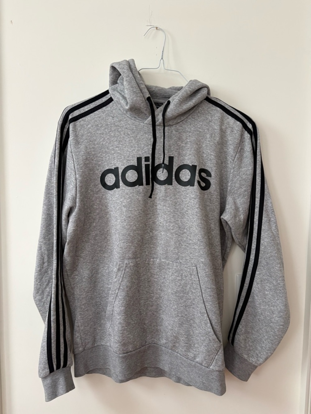 adidas Gray Hoodie with Black Logo and Stripes